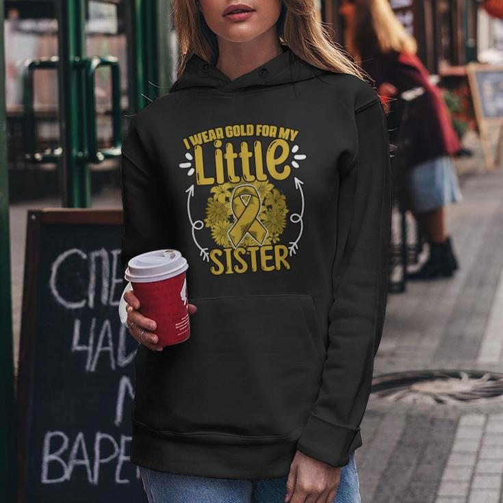 Gold For Little Sister Gold Ribbon Childhood Cancer Women Hoodie Unique Gifts