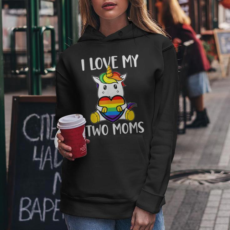 I Love My Two Moms Cute Lgbt Gay Ally Unicorn Girls Kids Women Hoodie Unique Gifts