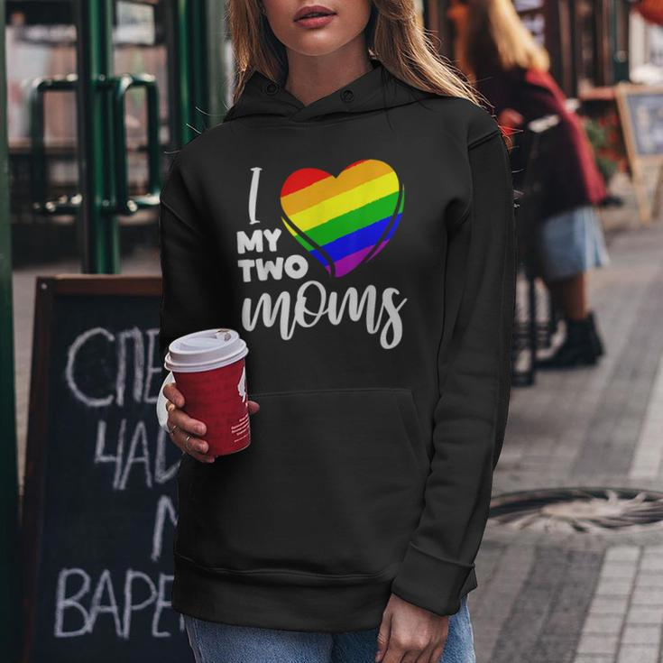I Love My Two Moms Gay Pride Lgbt FlagLesbian Gifts Women Hoodie Unique Gifts