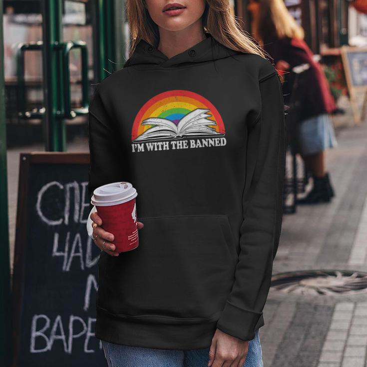 Im With The Banned Books Vintage Rainbow Reading Book Women Hoodie Unique Gifts