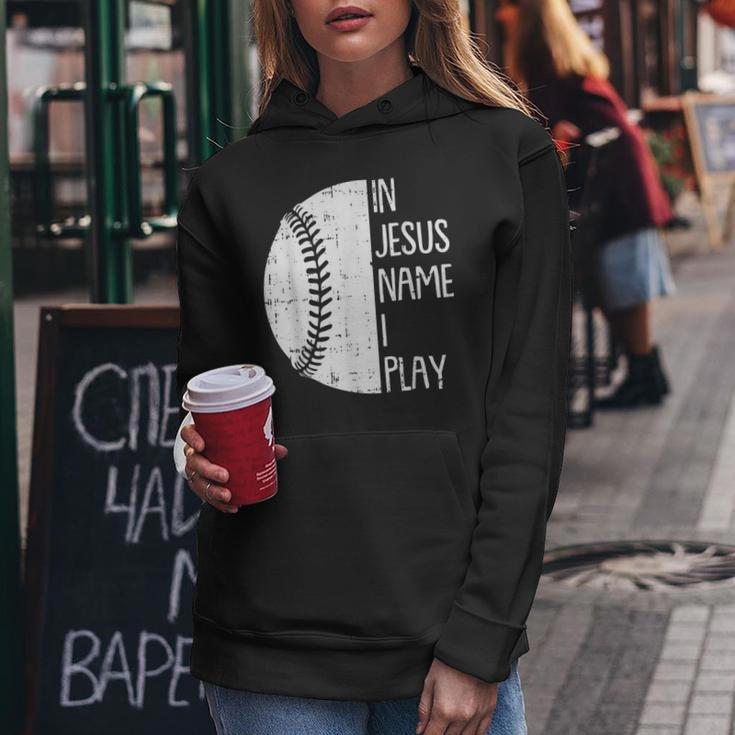 In Jesus Name Christmas Christian I Play Baseball Player Women Hoodie Unique Gifts