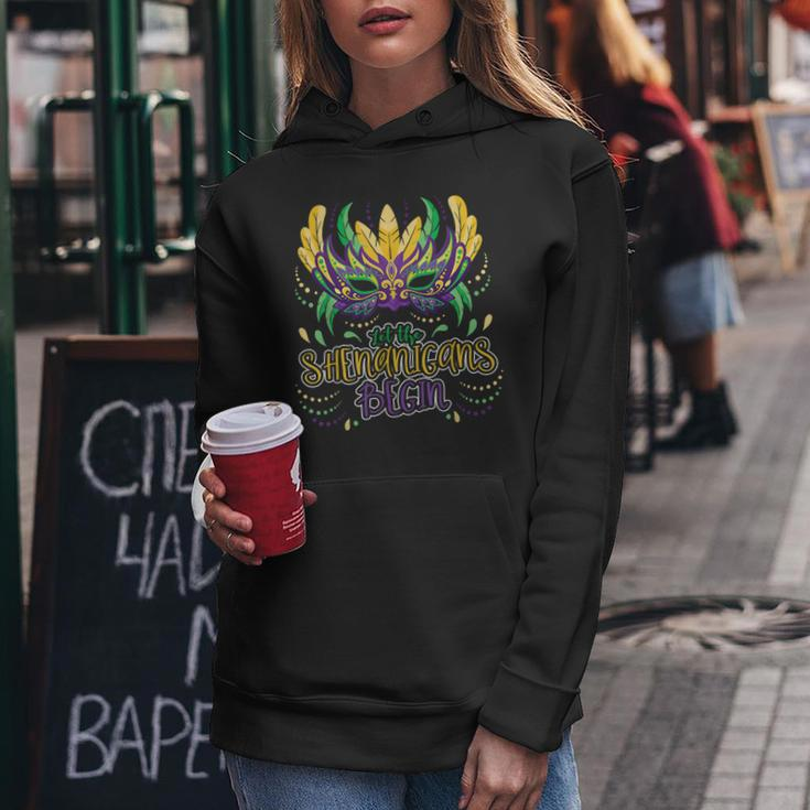Let The Shenanigans Begin Mardi Gras Masquerade Fat Tuesday Women Hoodie Funny Gifts
