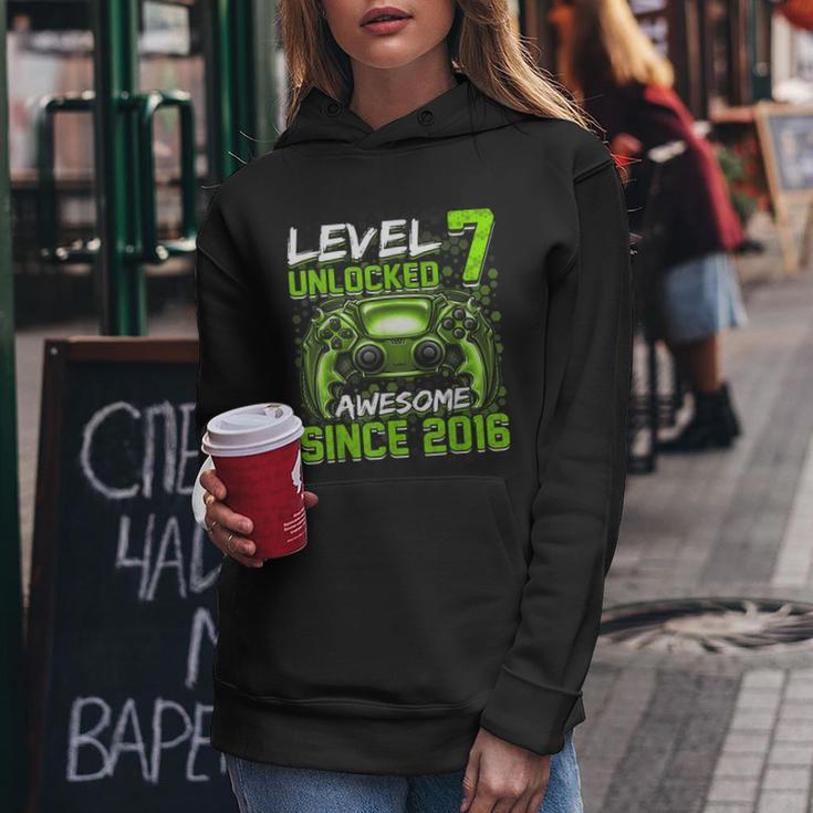 Level 7 Unlocked Awesome Since 2016 7Th Birthday Gaming V2 Women Hoodie Funny Gifts