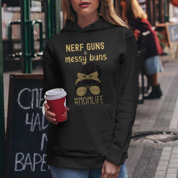 Nerf Guns And Messy Buns Funny Momlife Leopard Print Women Hoodie Unique Gifts