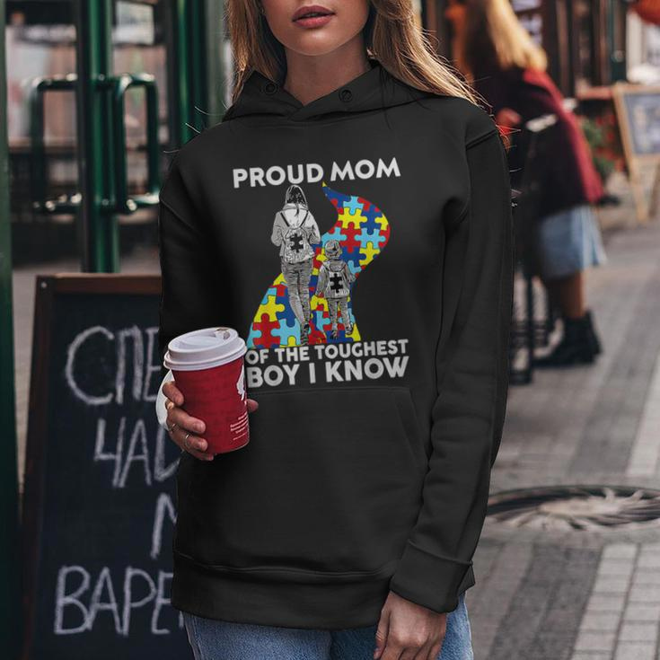 Proud Mom Of The Toughest Boy I Know Autism Awareness Women Hoodie Unique Gifts