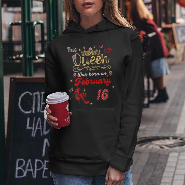 This Queen Was Born Am 16 Februar Geburtstag Frauen Frauen Hoodie Lustige Geschenke