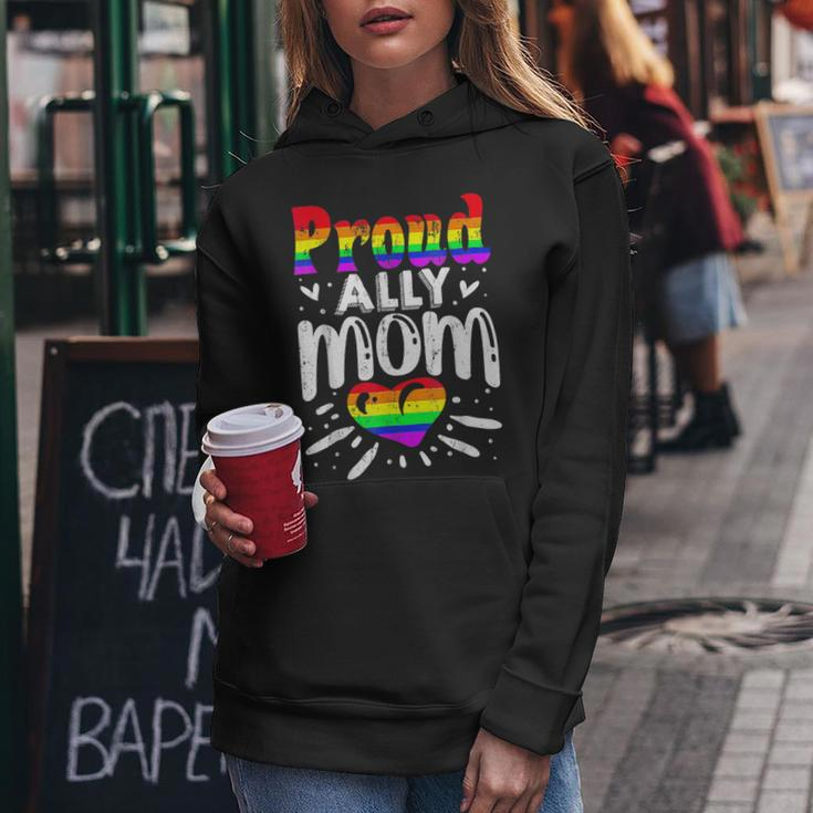 Retro Proud Ally Mom Rainbow Heart Lgbt Gay Lesbian Pride Women Hoodie Unique Gifts