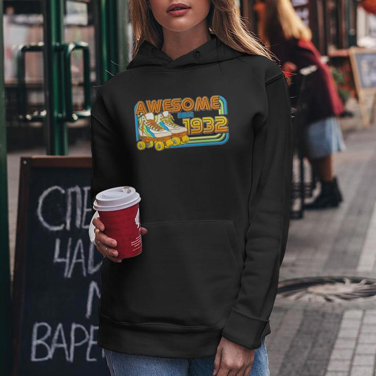 Retro Roller Skates Awesome Since 1932 90Th Birthday Women Hoodie Unique Gifts