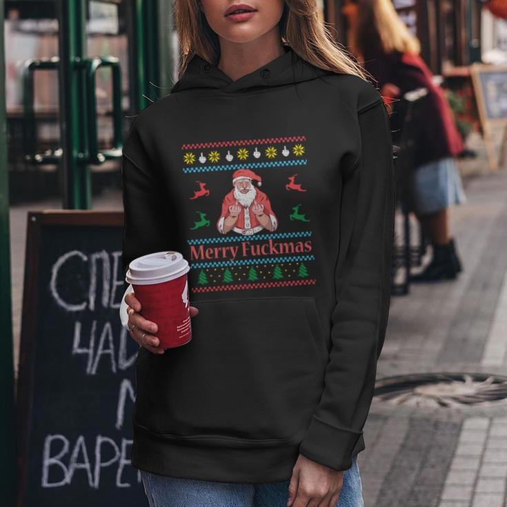 Santa Claus Middle Finger Merry Fuckmas Ugly Christmas Gift Women Hoodie Unique Gifts