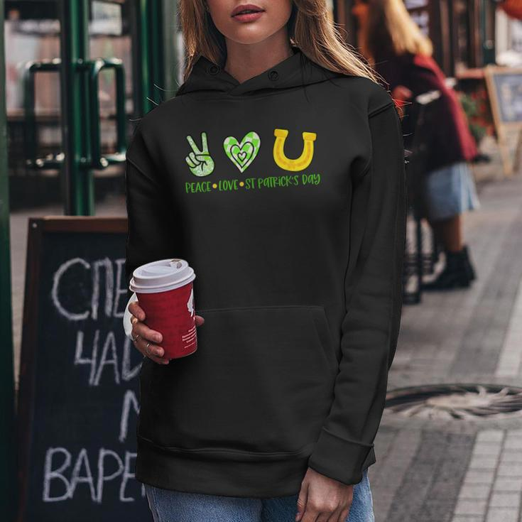 St Patricks Day Horseshoe Peace Love St Patricks Day Women Hoodie Funny Gifts