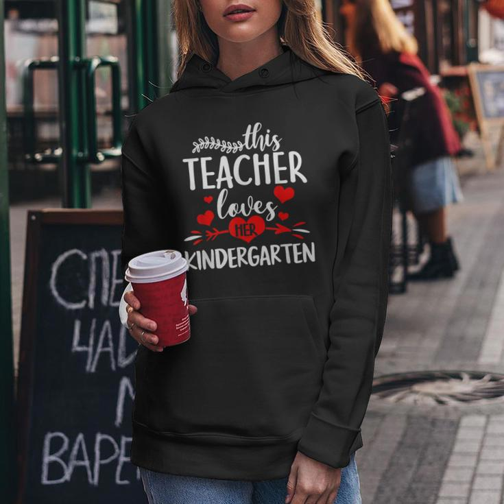 This Teacher Loves Her Kindergarten Heart Valentine Teacher Women Hoodie Funny Gifts