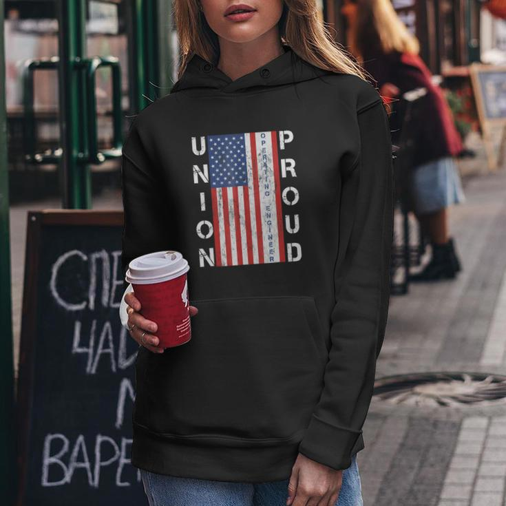 Union Proud American Flag Operating Engineer Women Hoodie Graphic Print Hooded Sweatshirt Personalized Gifts