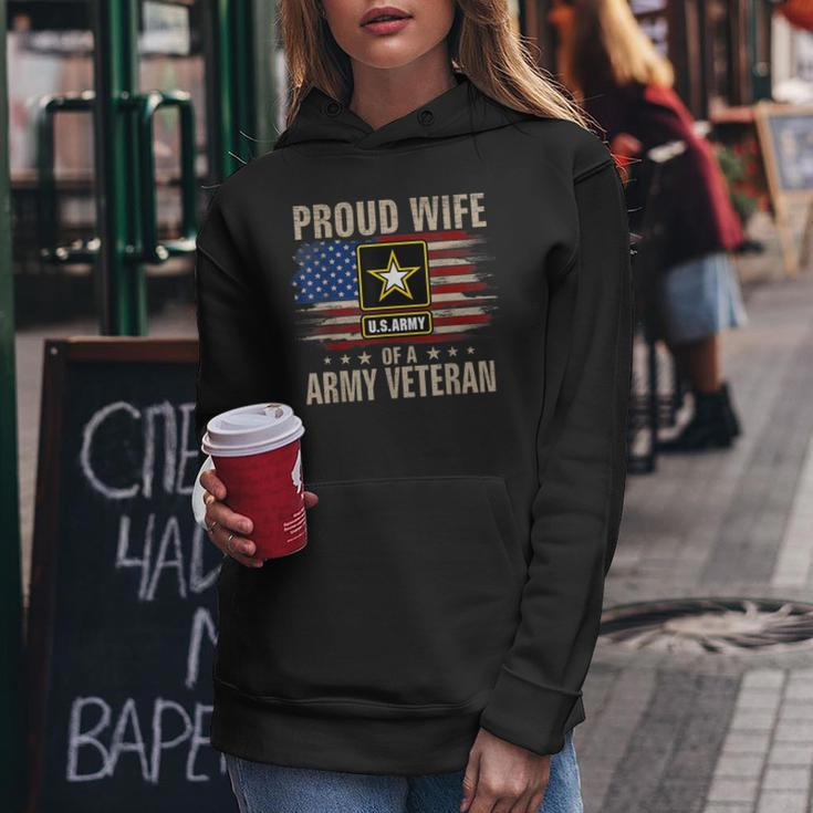 Vintage Proud Wife Of A Army Veteran With American Flag Women Hoodie Funny Gifts