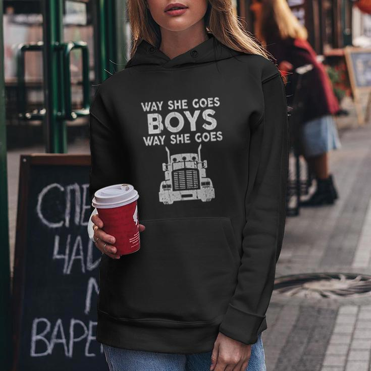 Way She Goes Boys Way She Goes Truck Trucker Women Hoodie Graphic Print Hooded Sweatshirt Personalized Gifts