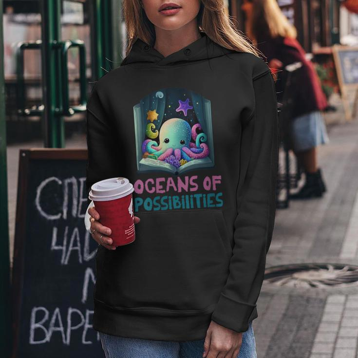 Womens Oceans Of Possibilities Summer Reading 2023 Kawaii Octopus Women Hoodie Unique Gifts