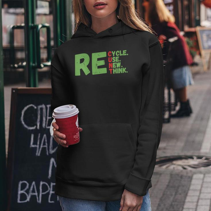 Womens Recycle Reuse Renew Rethink Earth Day 2023 Funny Activism Women Hoodie Unique Gifts