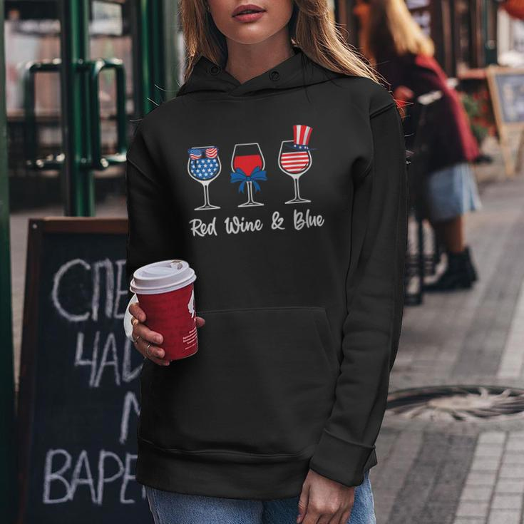 Womens Red White Blue Glasses Of Wine 4Th Of July Usa Flag Womens Women Hoodie Unique Gifts