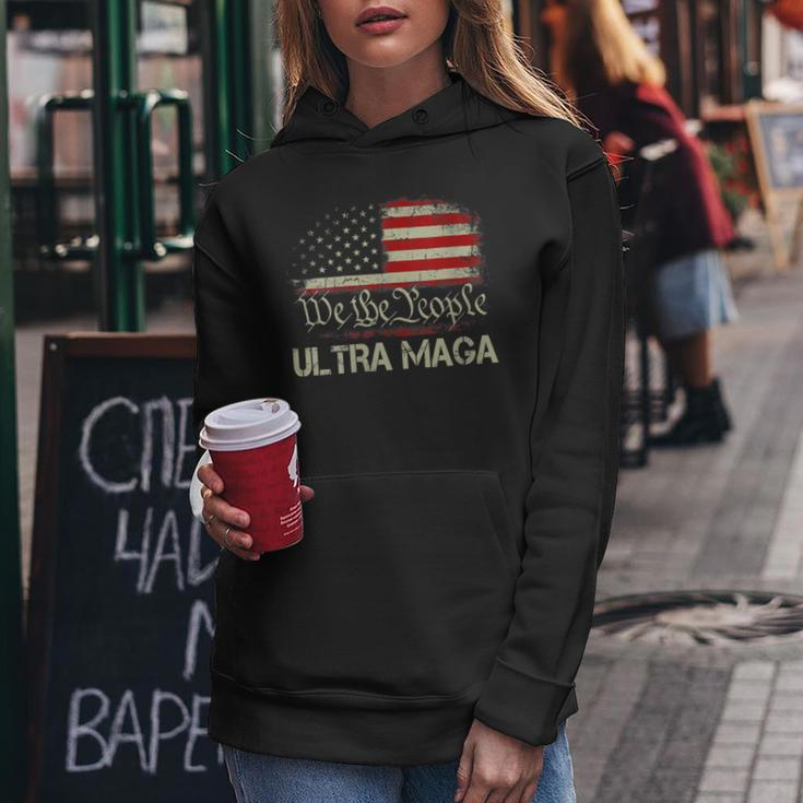 Womens Ultra Maga Funny Anti Biden Us Flag Pro Trump Trendy Women Hoodie Unique Gifts