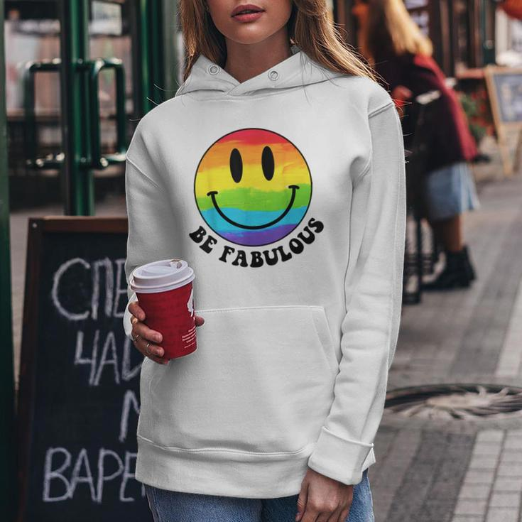 Be Gay Fabulous Groovy Rainbow Smile Face Lgbt Pride Month Women Hoodie Unique Gifts