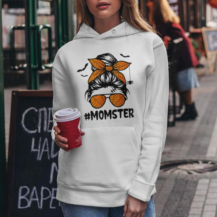 Momster For Women Halloween Mom Messy Bun Leopard  Women Hoodie Graphic Print Hooded Sweatshirt Personalized Gifts