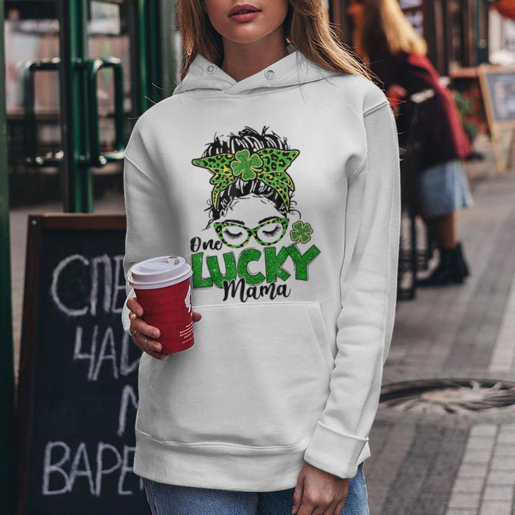 One Lucky Mama St Patricks Day Messy Bun Leopard Bandana Women Hoodie Unique Gifts