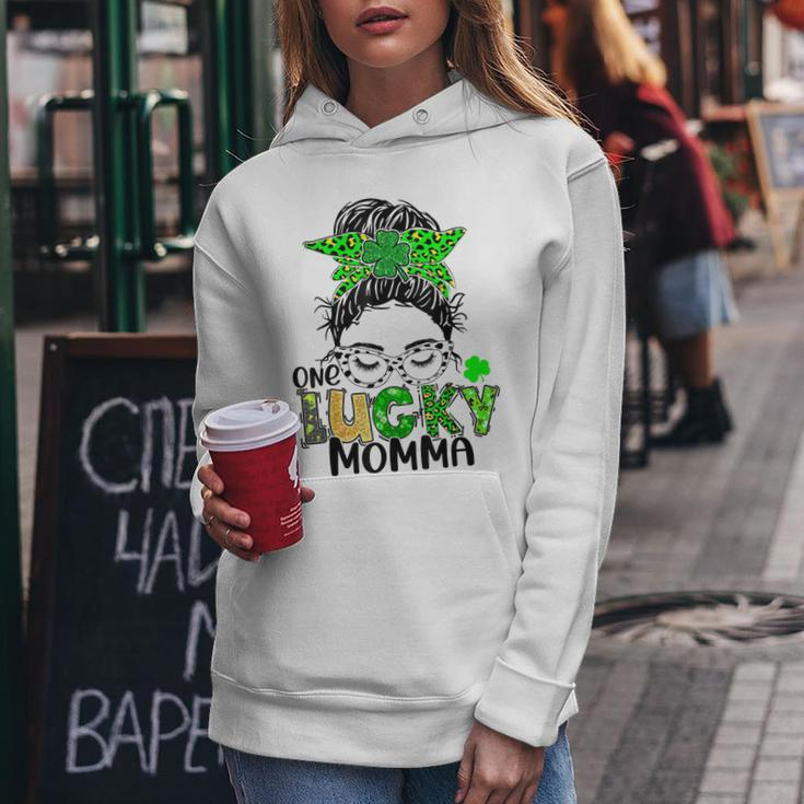 One Lucky Momma Messy Bun Mom Shamrock St Patricks Day Women Hoodie Personalized Gifts