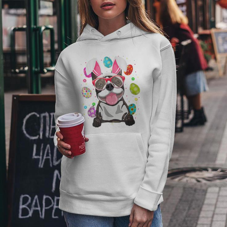 Womens Cute Bunny Boston Terrier Dog Face Easter Eggs Easter Women Hoodie Unique Gifts