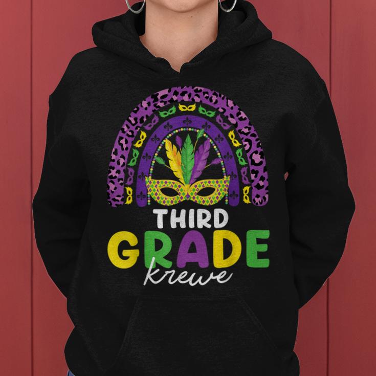 Third Grade Krewe Rainbow Leopard Mardi Gras Teacher  Women Hoodie