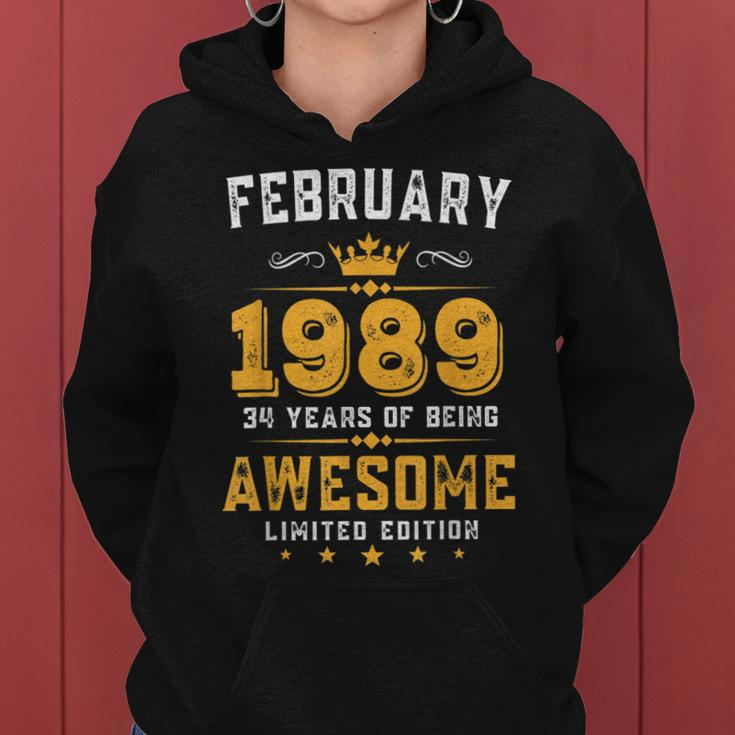 34 Years Old Gifts Vintage February 1989 34Th Birthday Women Hoodie