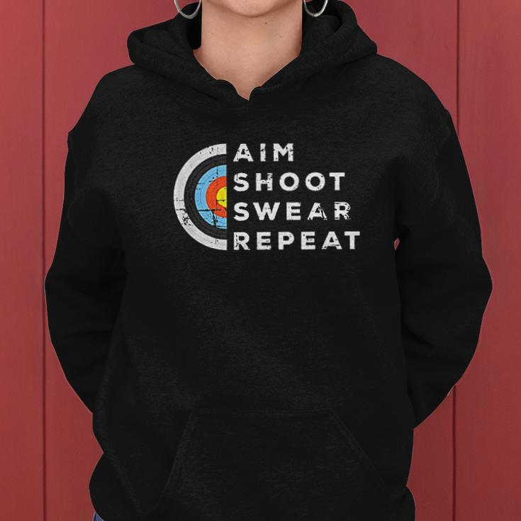 Aim Swear Repeat Archery Costume Archer Gift Archery Women Hoodie Graphic Print Hooded Sweatshirt