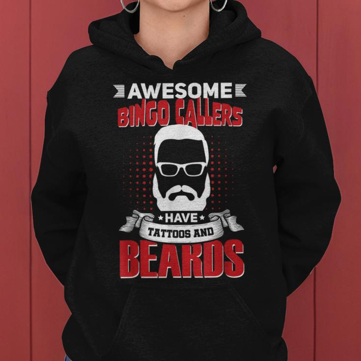 Awesome Bingo Callers Job Coworker Tattoo Beard Women Hoodie Graphic Print Hooded Sweatshirt