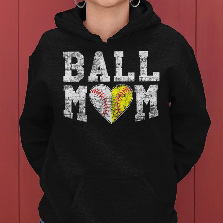 Ball Mom Baseball Softball Heart Sport Lover Funny Women Hoodie