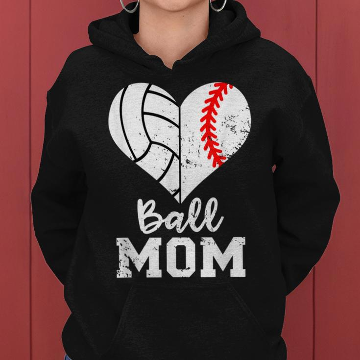 Ball Mom Heart Funny Baseball Volleyball Mom Women Hoodie