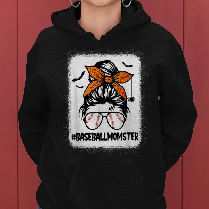 Baseball Momster For Women Halloween Mom Messy Bun  Women Hoodie Graphic Print Hooded Sweatshirt