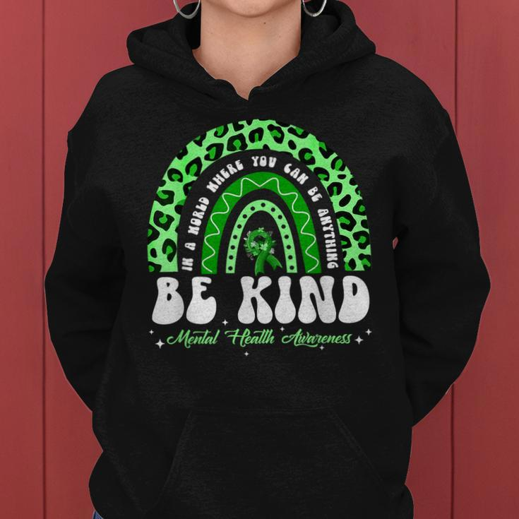 Be Kind Green Ribbon Leopard Rainbow Mental Health Awareness Women Hoodie