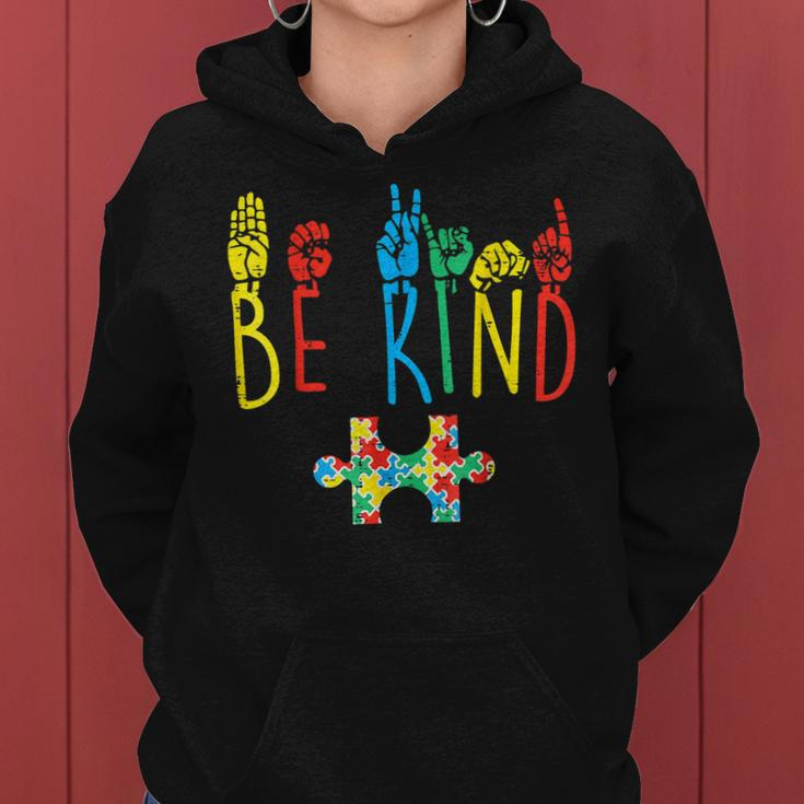 Be Kind Hand Sign Language Puzzle Autism Awareness Asl Mom Women Hoodie