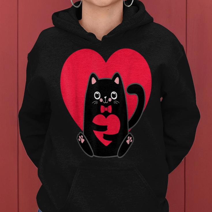 Black Cat Heart Valentines Day Cute Kitten Kitty-Love V Day Women Hoodie