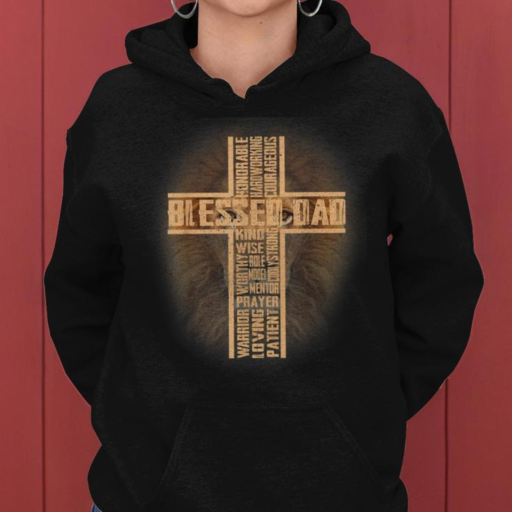 Blessed Dad Lion Christian Cross Fathers Day Papa Husband Women Hoodie