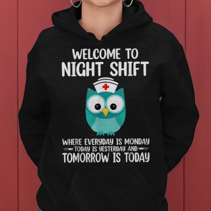 Bsn Lpn Cna Funny Nursing Owl Welcome To Night Shift Nurse Women Hoodie