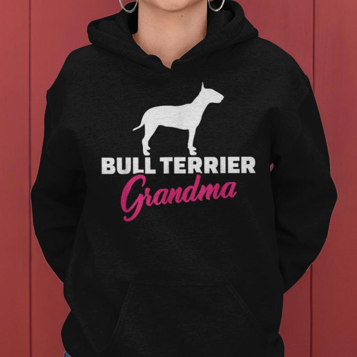 Bullterrier Oma Schwarzes Hoodie, Hunde Silhouette & Text in Pink
