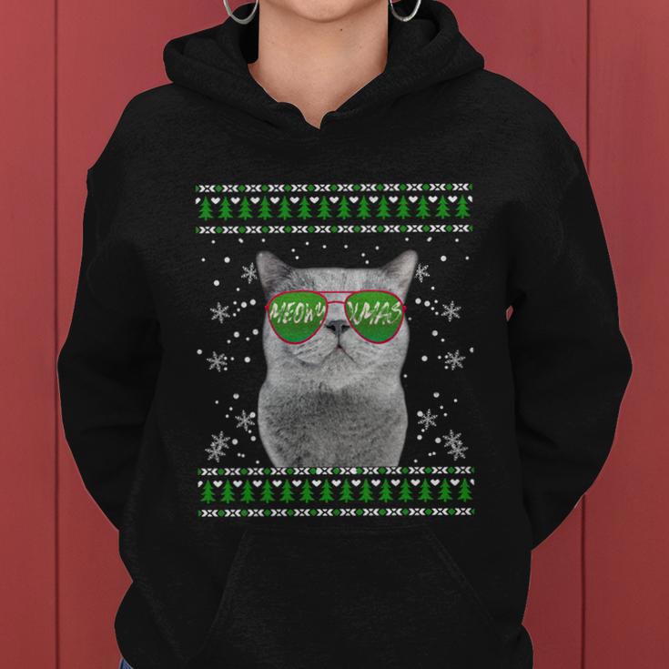 Cat With Sunglasses Meowy Ugly Christmas Sweater Gift Women Hoodie