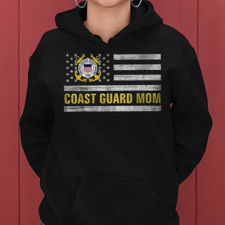 Coast Guard Mom With American Flag Gift For Veteran Day Women Hoodie