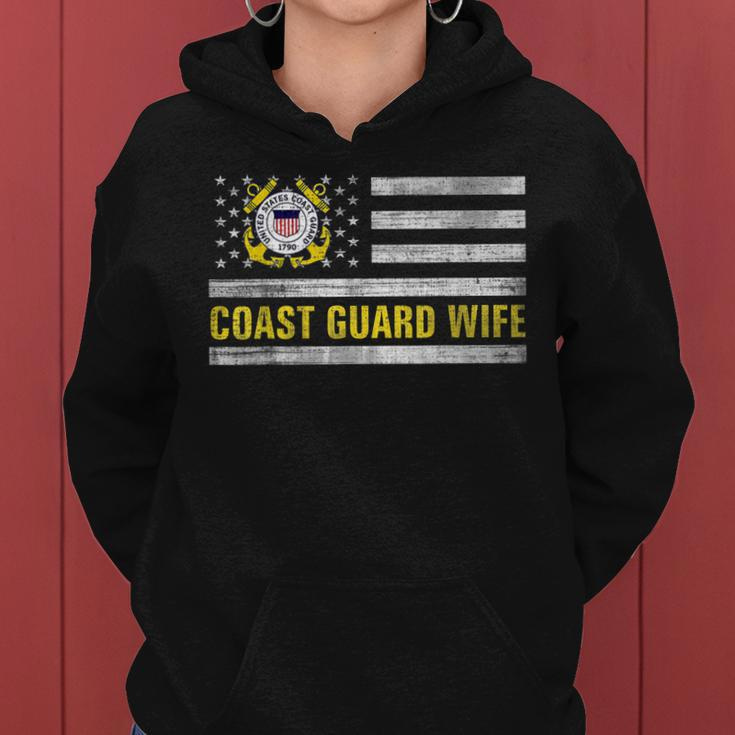 Coast Guard Wife With American Flag Gift For Veteran Day Women Hoodie