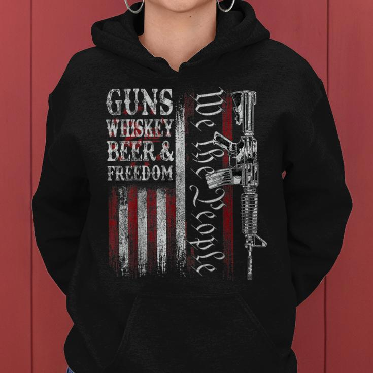 Dad Grandpa Veteran Us Flag Guns Whiskey Beer Freedom Women Hoodie