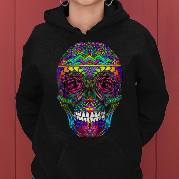 Day Of The Dead Rainbow Skull Dia De Los Muertos Women Hoodie