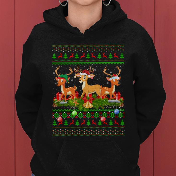 Deer Lover Xmas Lighting Santa Ugly Deer Christmas Funny Gift Women Hoodie