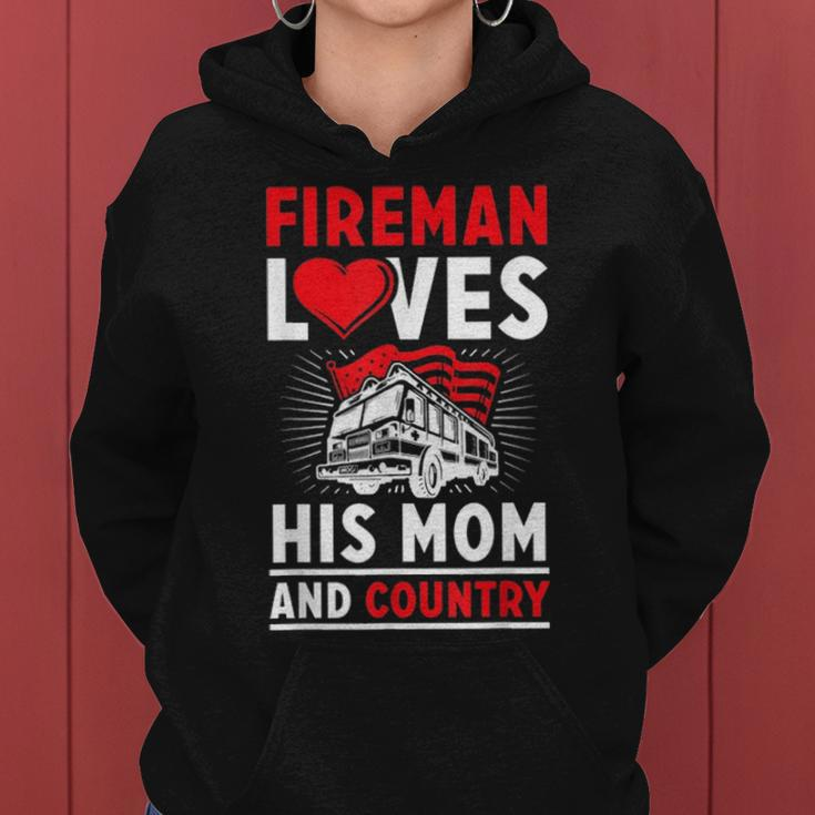 Fireman Loves His Mom And Country Mothers Day Firefighter Women Hoodie