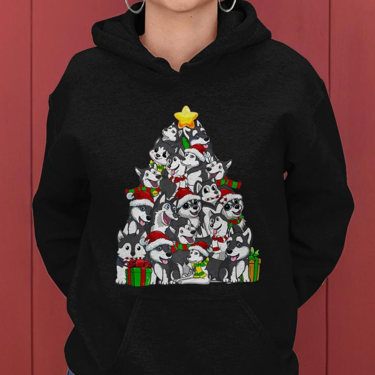 Funny Christmas Siberian Husky Pajama Shirt Tree Dog Xmas Women Hoodie