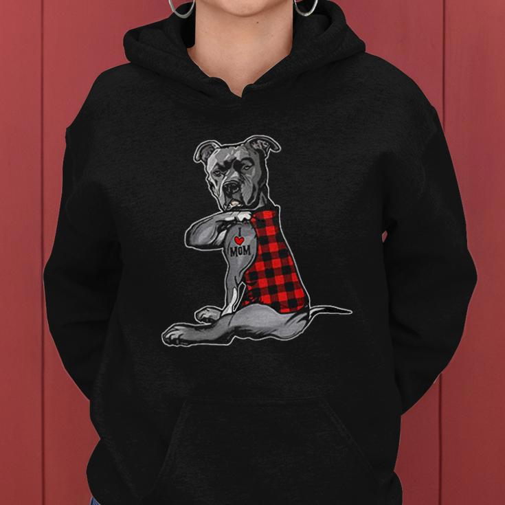 Funny Dog Pitbull I Love Mom Tattoo Gift Women Hoodie Graphic Print Hooded Sweatshirt