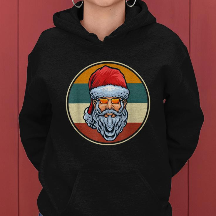 Funny Santa Claus Face Sunglasses With Hat Beard Christmas Vintage Retro Women Hoodie
